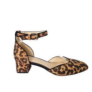 Cabi Womens Shoes Size 8M Leopard Print Block Heel Ankle Strap Pumps 2" Heel